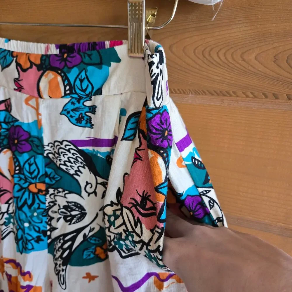 Milk & Honey Graphic Pant Wide Leg Boho Pinup Tropical Beachy Large Y2K Flowy - Picture 6 of 7